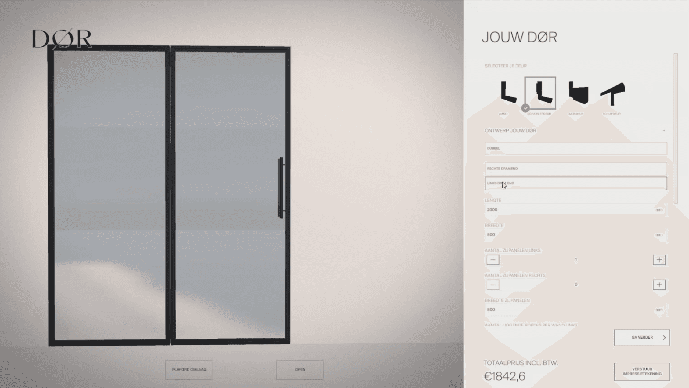 Glass and steel panel configurator