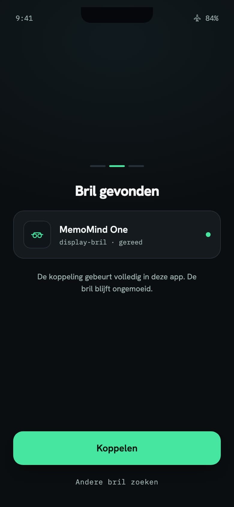 Onboarding screen that has found the glasses